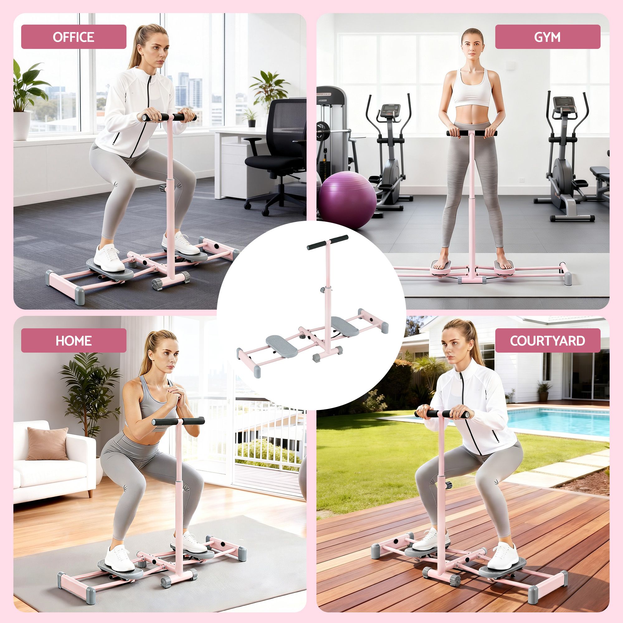 Everfit Foldable Ski Exercise Machine Leg Thigh Trainer Home Fitness Cardio Pink XFEL-FIT-LEG-STL-97-FLD-PK