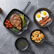 5-Star Chef Cast Iron Fry Pan Skillet Cookware Set Induction Black 14/16/20/24cm XFEL-FP-4PCS