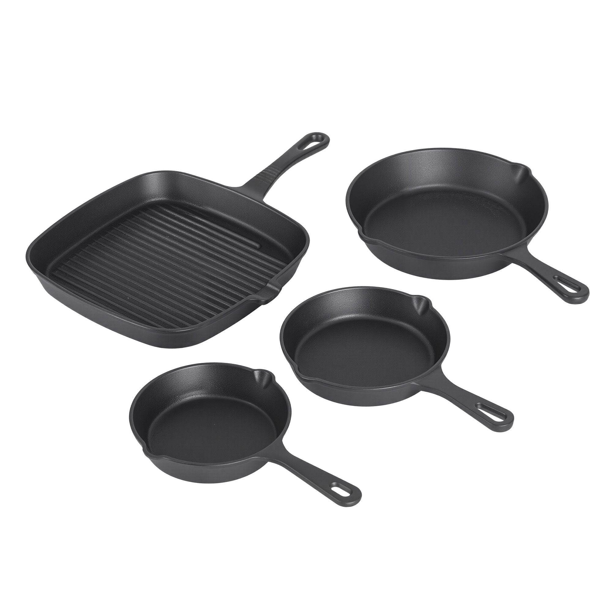 5-Star Chef Cast Iron Fry Pan Skillet Cookware Set Induction Black 14/16/20/24cm XFEL-FP-4PCS