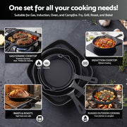 5-Star Chef Cast Iron Fry Pan Skillet Cookware Set Induction Black 14/16/20/24cm XFEL-FP-4PCS