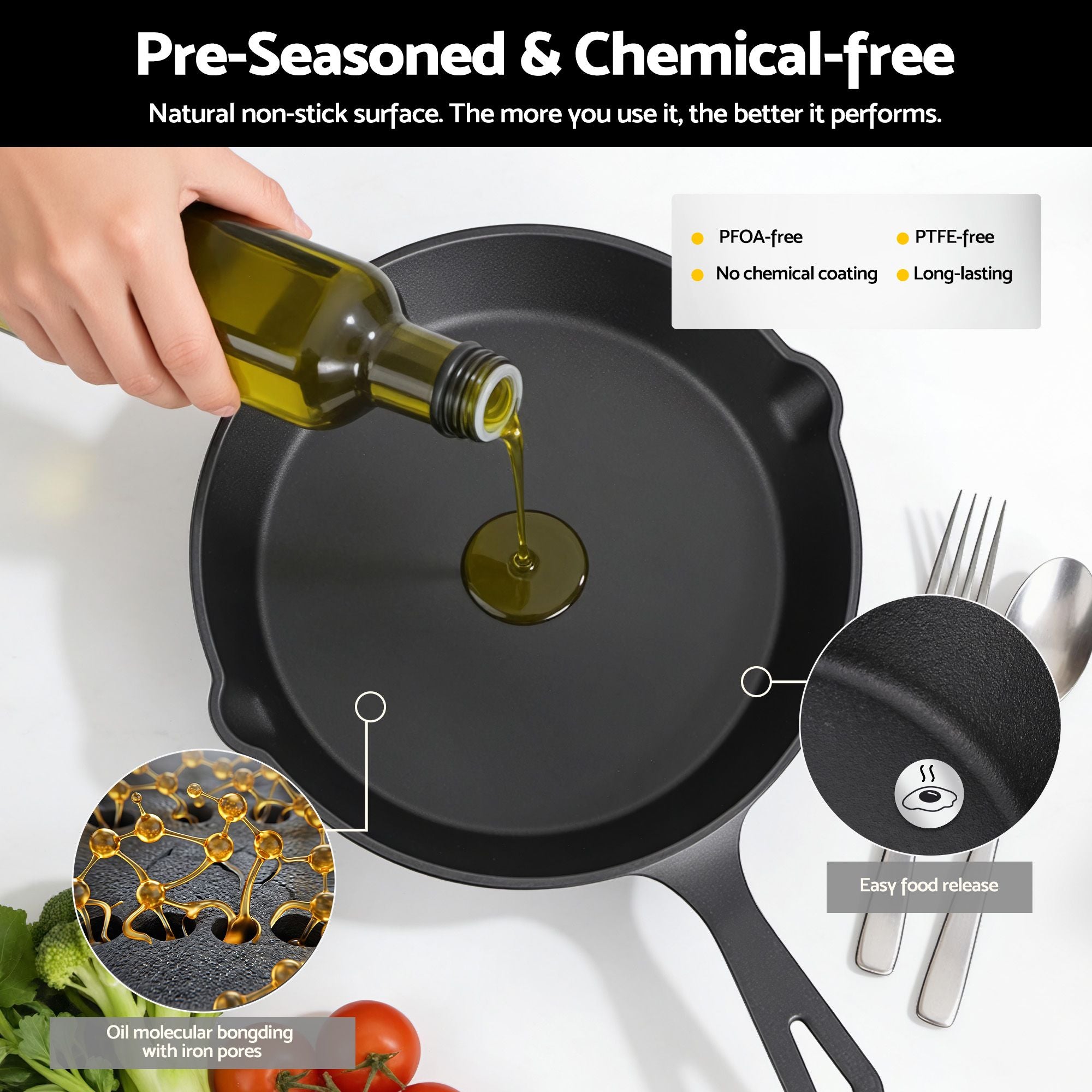 5-Star Chef Cast Iron Fry Pan Skillet Cookware Set Induction Black 14/16/20/24cm XFEL-FP-4PCS