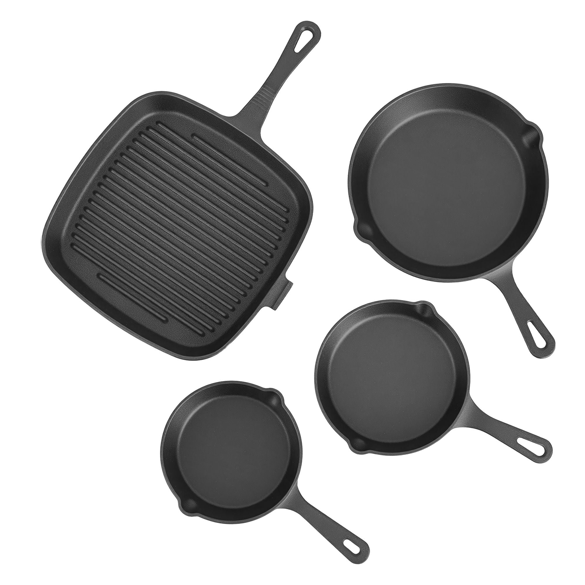 5-Star Chef Cast Iron Fry Pan Skillet Cookware Set Induction Black 14/16/20/24cm XFEL-FP-4PCS