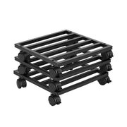 Green Fingers Plant Pot Trolleys 3pcs 32cm Galvanized Steel Lockable Wheels Roll Planter Black XFEL-GARDEN-3STL-WHEEL-BK