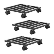 Green Fingers Plant Pot Trolleys 3pcs 32cm Galvanized Steel Lockable Wheels Roll Planter Black XFEL-GARDEN-3STL-WHEEL-BK