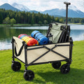 Gardeon Garden Cart Folding Trolley Camping Wagon Barrow Outdoor Beach Beige XFEL-GCT-OX-BE