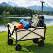 Gardeon Garden Cart Folding Trolley Camping Wagon Barrow Outdoor Beach Beige XFEL-GCT-OX-BE