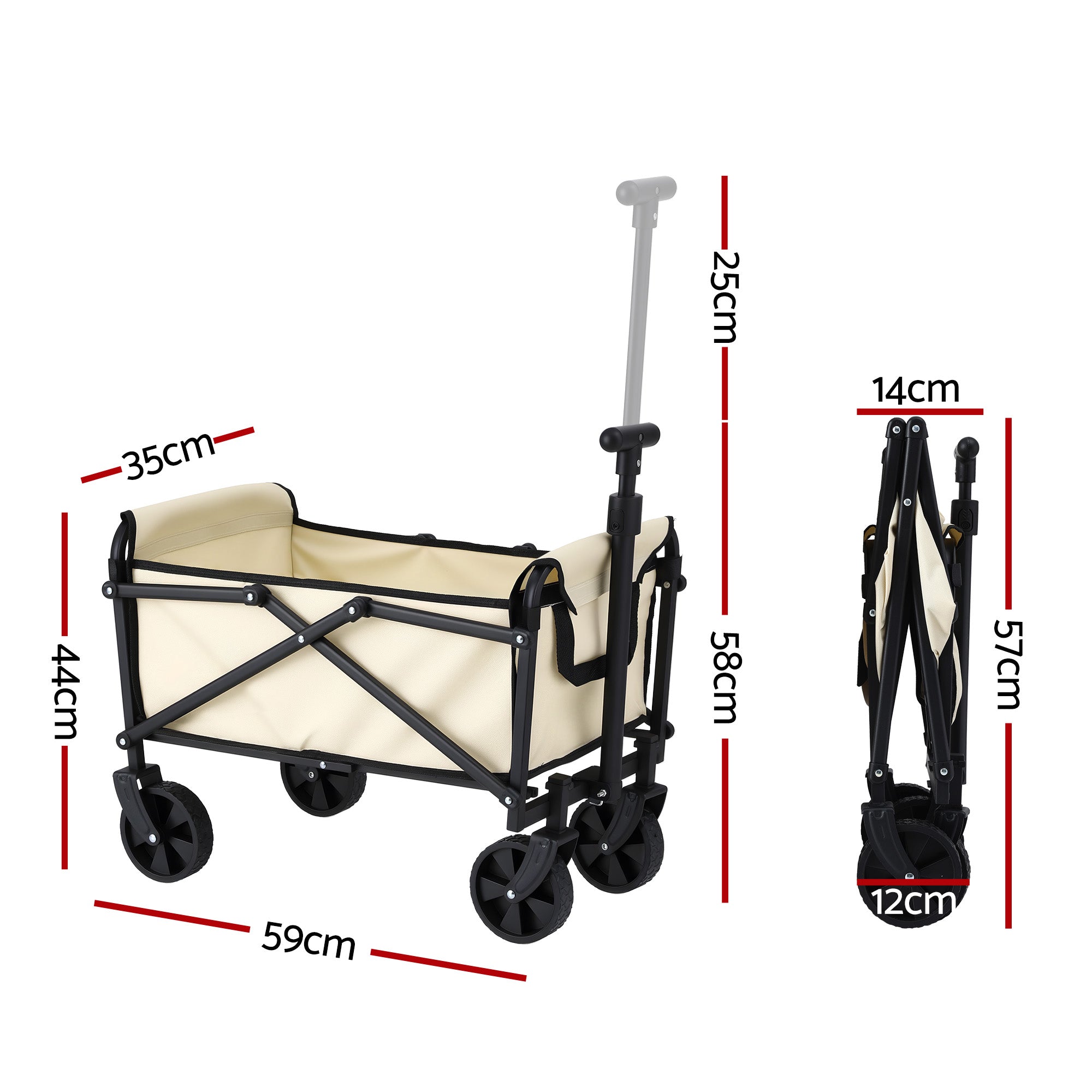 Gardeon Garden Cart Folding Trolley Camping Wagon Barrow Outdoor Beach Beige XFEL-GCT-OX-BE