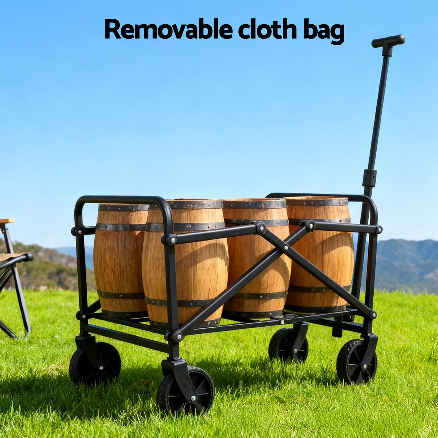 Gardeon Garden Cart Folding Trolley Camping Wagon Barrow Outdoor Beach Beige XFEL-GCT-OX-BE