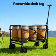 Gardeon Garden Cart Folding Trolley Camping Wagon Barrow Outdoor Beach Beige XFEL-GCT-OX-BE
