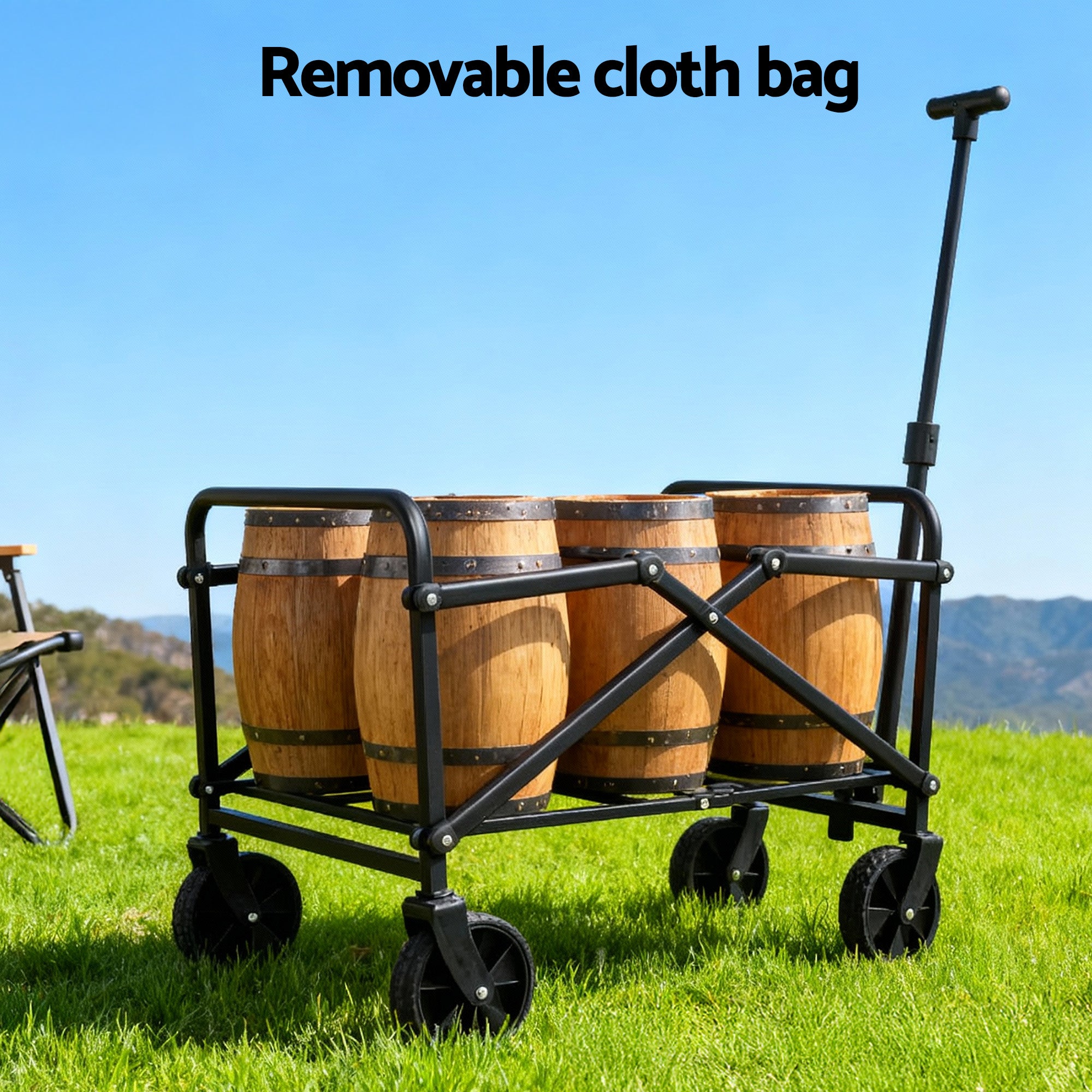 Gardeon Garden Cart Folding Trolley Camping Wagon Barrow Outdoor Beach Beige XFEL-GCT-OX-BE