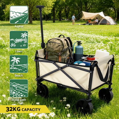Gardeon Garden Cart Folding Trolley Camping Wagon Barrow Outdoor Beach Beige XFEL-GCT-OX-BE