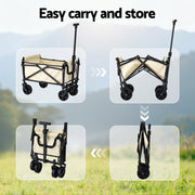 Gardeon Garden Cart Folding Trolley Camping Wagon Barrow Outdoor Beach Beige XFEL-GCT-OX-BE