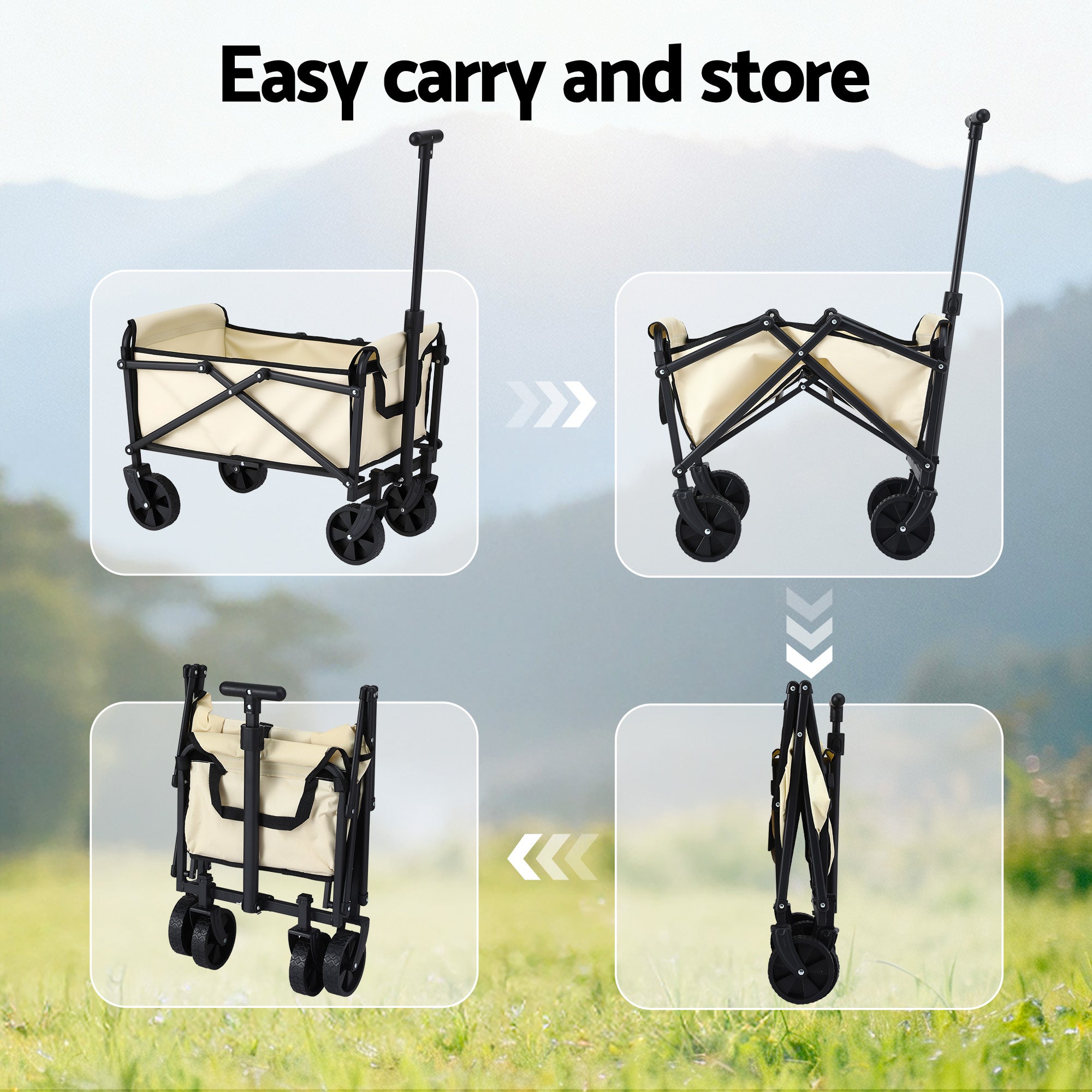 Gardeon Garden Cart Folding Trolley Camping Wagon Barrow Outdoor Beach Beige XFEL-GCT-OX-BE
