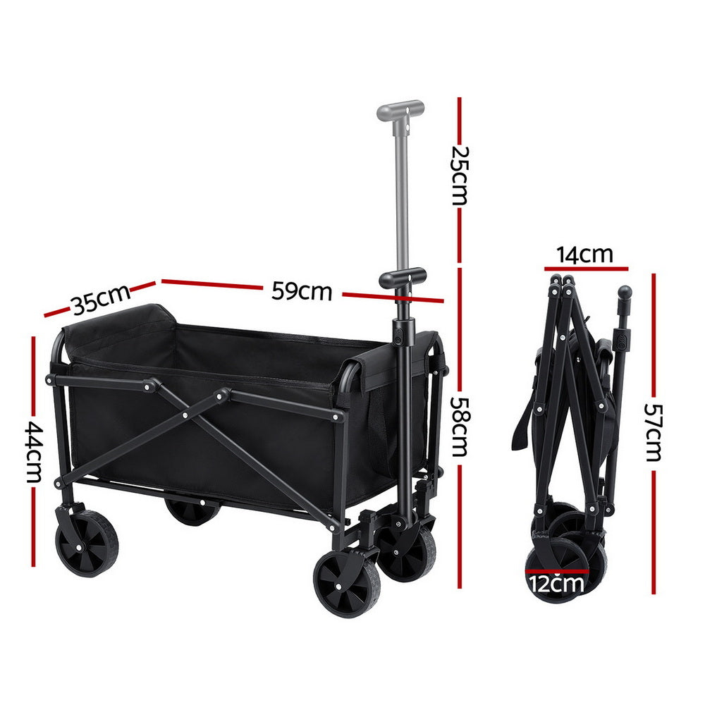 Gardeon Garden Cart Folding Trolley Camping Wagon Barrow Outdoor Beach Black XFEL-GCT-OX-BK