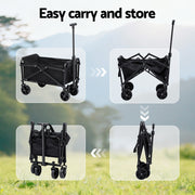 Gardeon Garden Cart Folding Trolley Camping Wagon Barrow Outdoor Beach Black XFEL-GCT-OX-BK