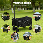 Gardeon Garden Cart Folding Trolley Camping Wagon Barrow Outdoor Beach Black XFEL-GCT-OX-BK