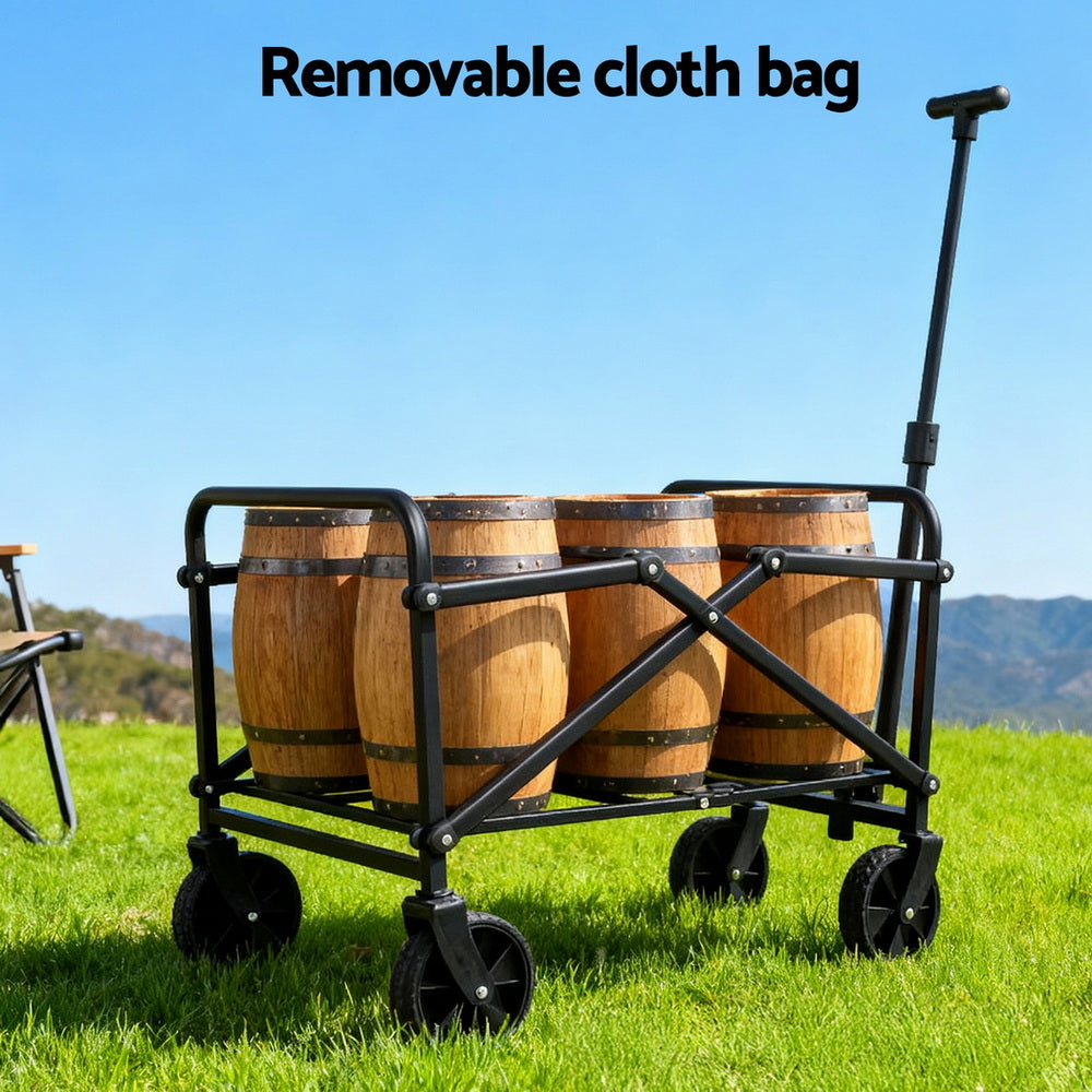 Gardeon Garden Cart Folding Trolley Camping Wagon Barrow Outdoor Beach Black XFEL-GCT-OX-BK