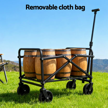 Gardeon Garden Cart Folding Trolley Camping Wagon Barrow Outdoor Beach Black XFEL-GCT-OX-BK