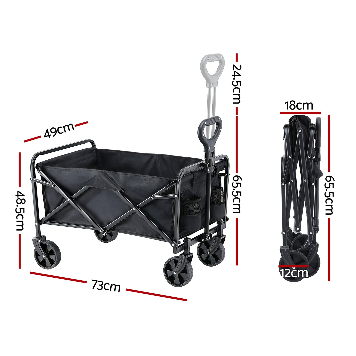 Gardeon Garden Cart Folding Trolley Camping Wagon Barrow Outdoor Beach Black XFEL-GCT-OX-L-BK