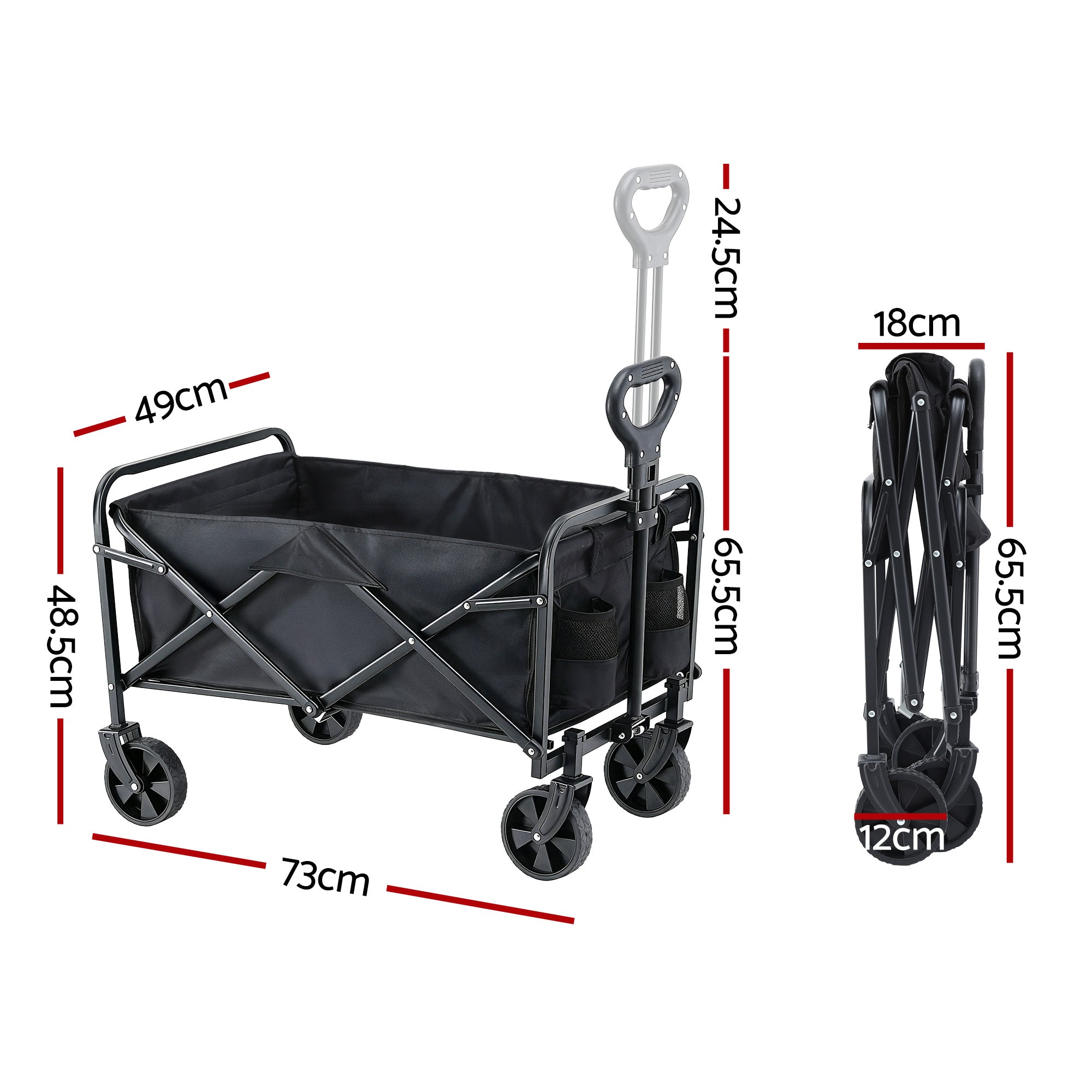 Gardeon Garden Cart Folding Trolley Camping Wagon Barrow Outdoor Beach Black XFEL-GCT-OX-L-BK
