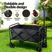 Gardeon Garden Cart Folding Trolley Camping Wagon Barrow Outdoor Beach Black XFEL-GCT-OX-L-BK