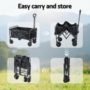 Gardeon Garden Cart Folding Trolley Camping Wagon Barrow Outdoor Beach Black XFEL-GCT-OX-L-BK