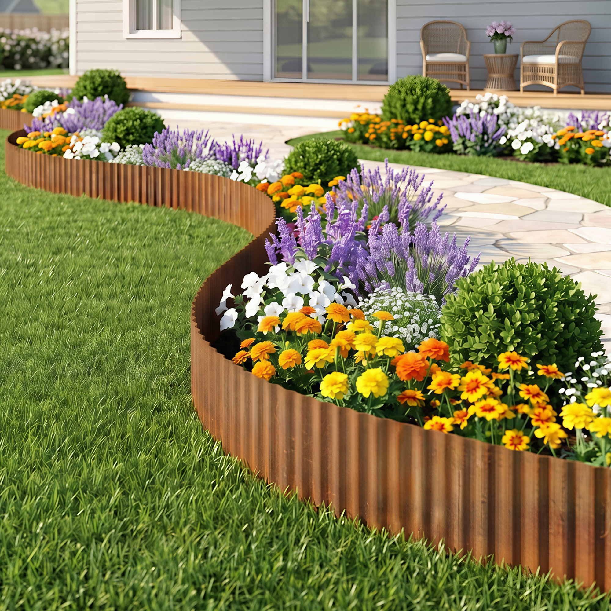Green Fingers Garden Edging 10ft Metal Flexible Garden Border Corrugated Steel Lawn Edging Rust XFEL-GED-10FT-BZ