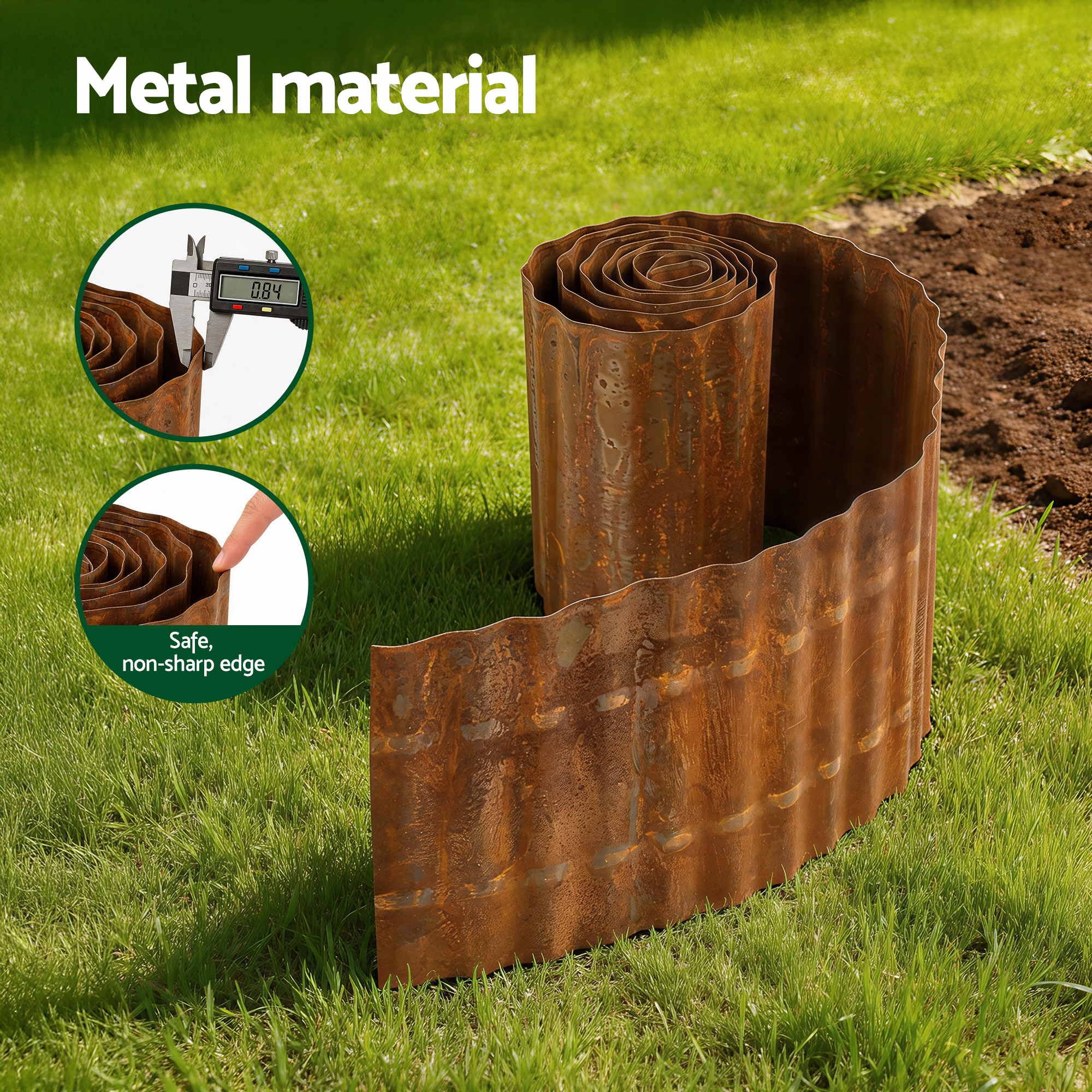 Green Fingers Garden Edging 10ft Metal Flexible Garden Border Corrugated Steel Lawn Edging Rust XFEL-GED-10FT-BZ