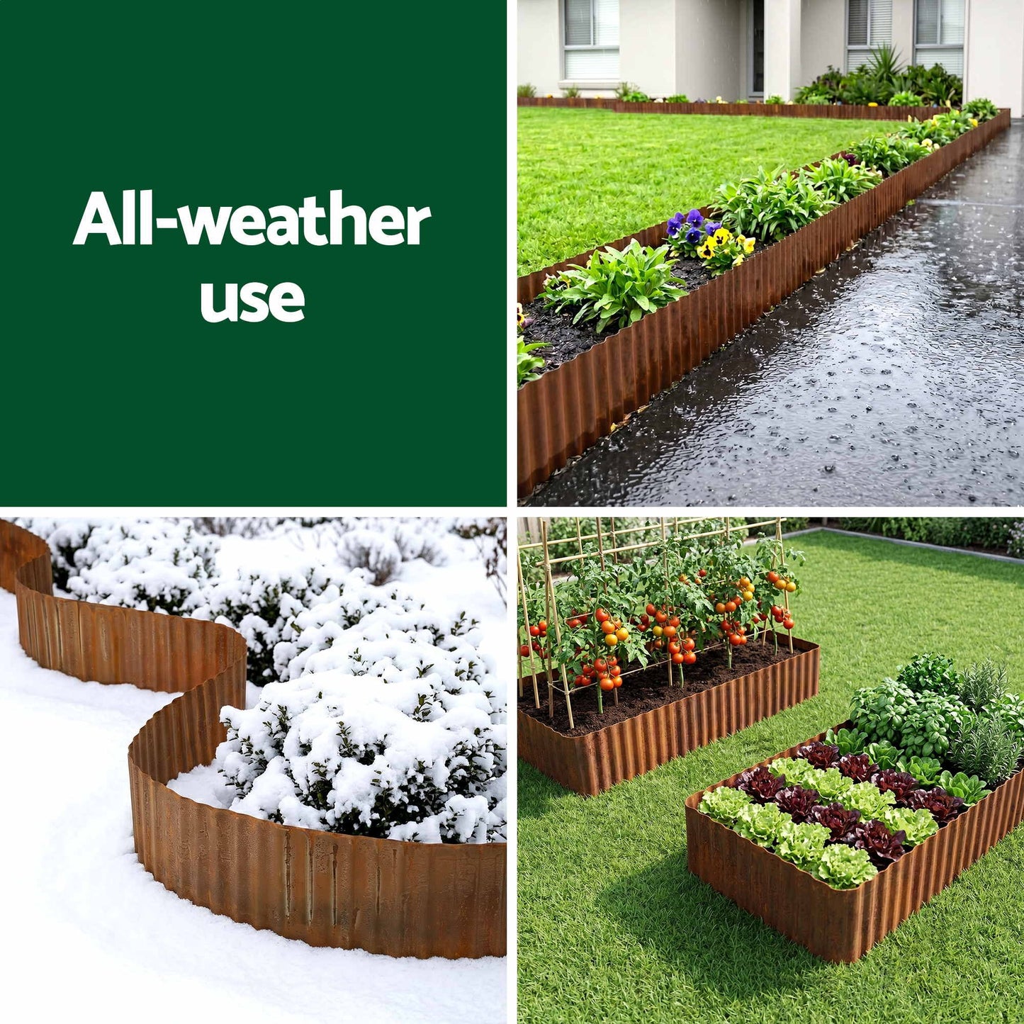 Green Fingers Garden Edging 10ft Metal Flexible Garden Border Corrugated Steel Lawn Edging Rust XFEL-GED-10FT-BZ