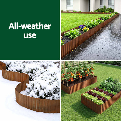 Green Fingers Garden Edging 10ft Metal Flexible Garden Border Corrugated Steel Lawn Edging Rust XFEL-GED-10FT-BZ