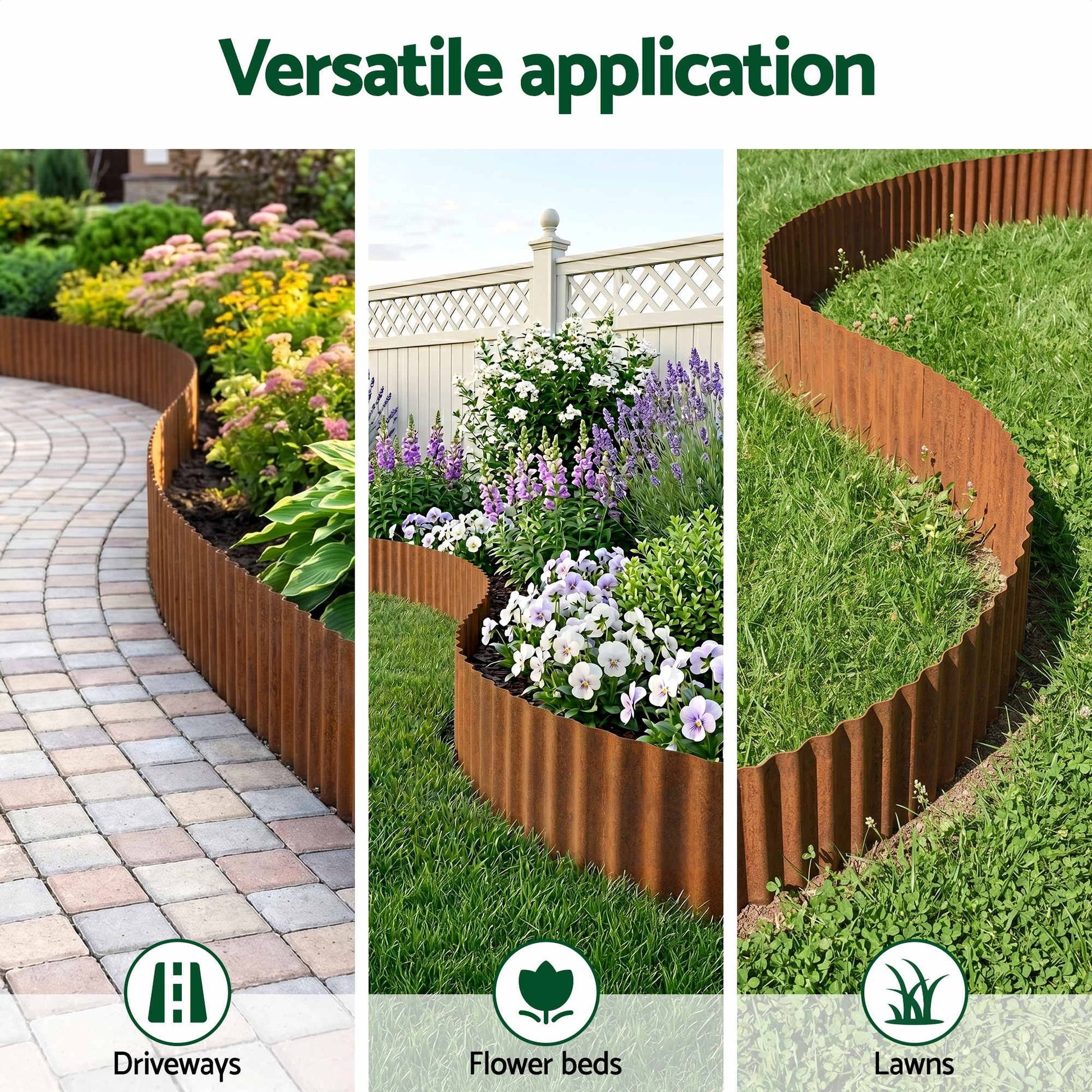 Green Fingers Garden Edging 10ft Metal Flexible Garden Border Corrugated Steel Lawn Edging Rust XFEL-GED-10FT-BZ