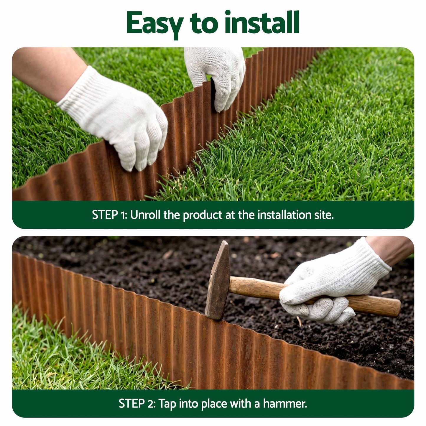 Green Fingers Garden Edging 10ft Metal Flexible Garden Border Corrugated Steel Lawn Edging Rust XFEL-GED-10FT-BZ
