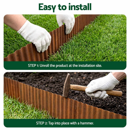 Green Fingers Garden Edging 10ft Metal Flexible Garden Border Corrugated Steel Lawn Edging Rust XFEL-GED-10FT-BZ