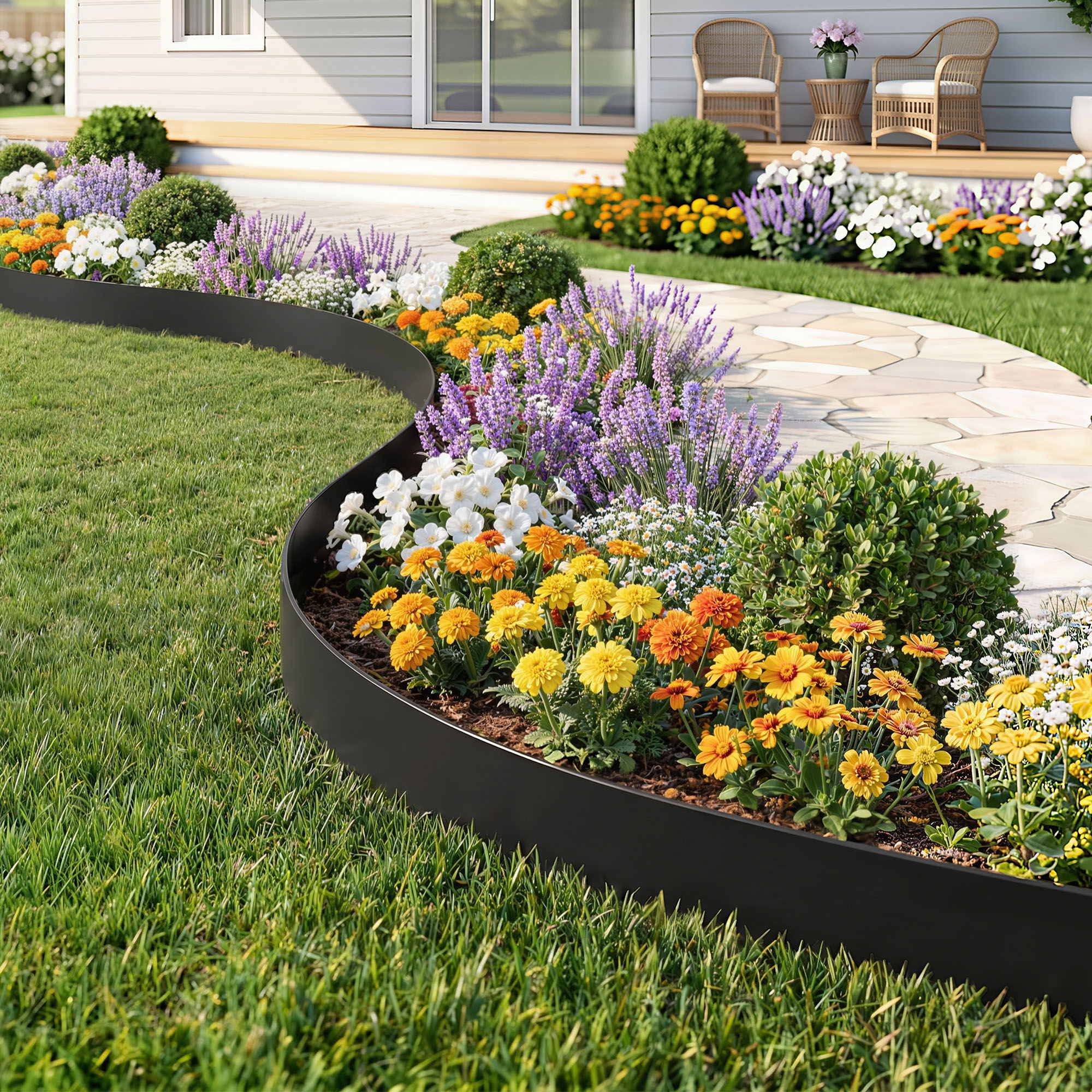 Green Fingers Garden Edging 33ft 30pcs Flexible Garden Border Plastic Lawn Edging Black XFEL-GED-33FT-30PCS-BK