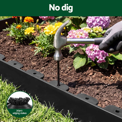 Green Fingers Garden Edging 33ft 30pcs Flexible Garden Border Plastic Lawn Edging Black XFEL-GED-33FT-30PCS-BK