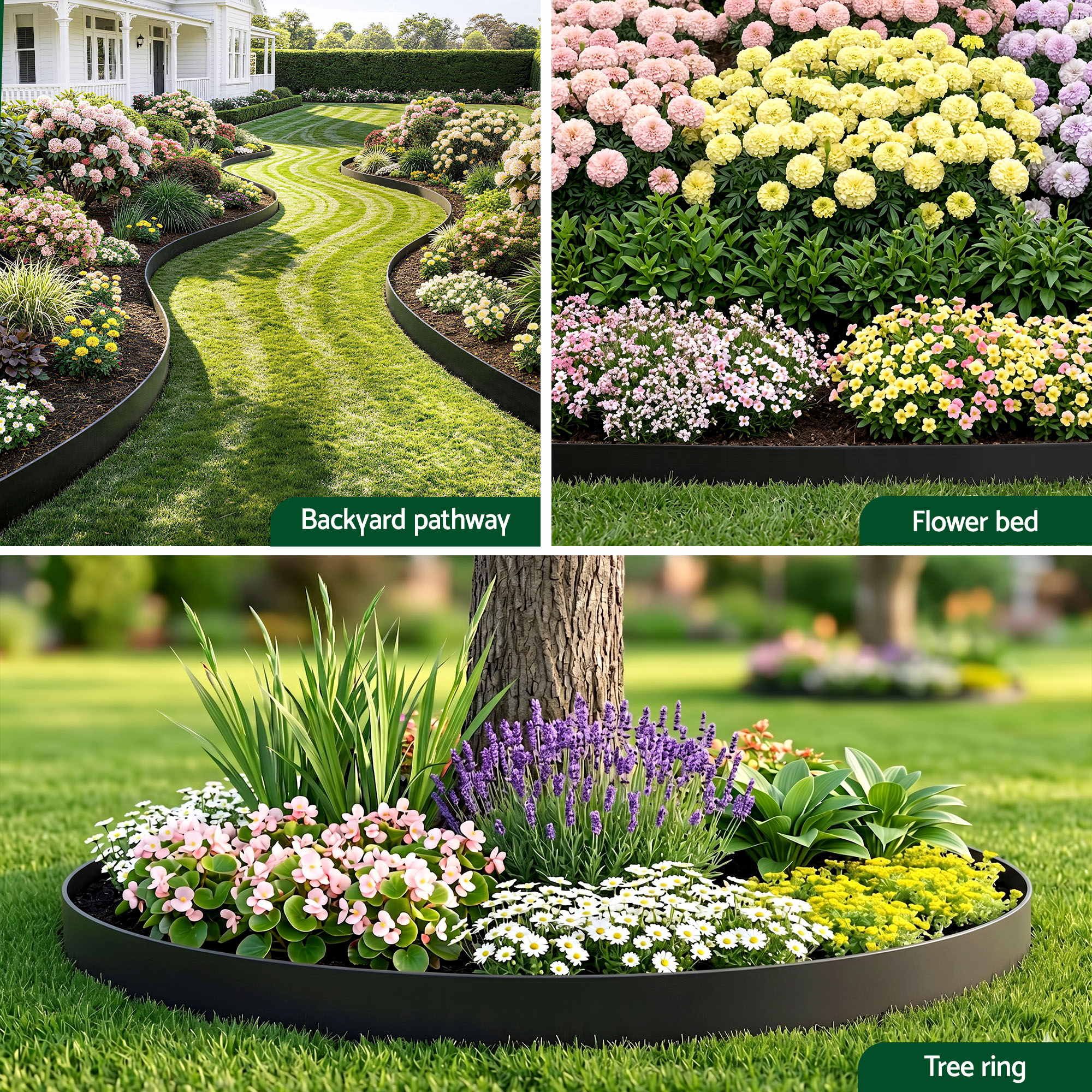 Green Fingers Garden Edging 60ft 30pcs Flexible Garden Border Plastic Lawn Edging Black XFEL-GED-66FT-30PCS-BK