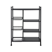 Artiss 4-Tier Kitchen Rack Microwave Bakers Storage Shelf with 3 Baskets Wheels XFEL-KR-MEL-4S-80-GR