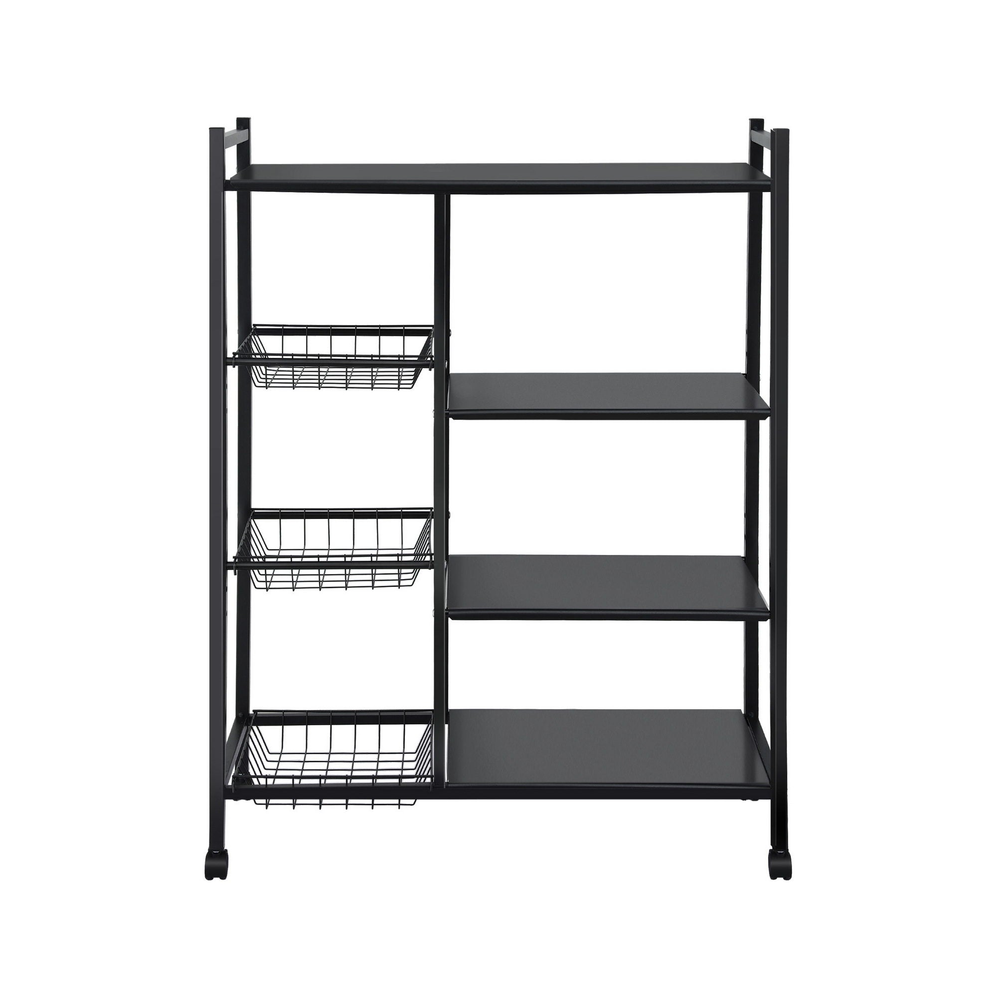 Artiss 4-Tier Kitchen Rack Microwave Bakers Storage Shelf with 3 Baskets Wheels XFEL-KR-MEL-4S-80-GR