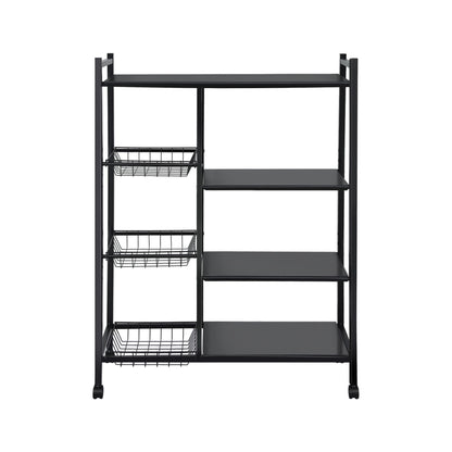 Artiss 4-Tier Kitchen Rack Microwave Bakers Storage Shelf with 3 Baskets Wheels XFEL-KR-MEL-4S-80-GR