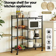 Artiss 4-Tier Kitchen Rack Microwave Bakers Storage Shelf with 3 Baskets Wheels XFEL-KR-MEL-4S-80-GR