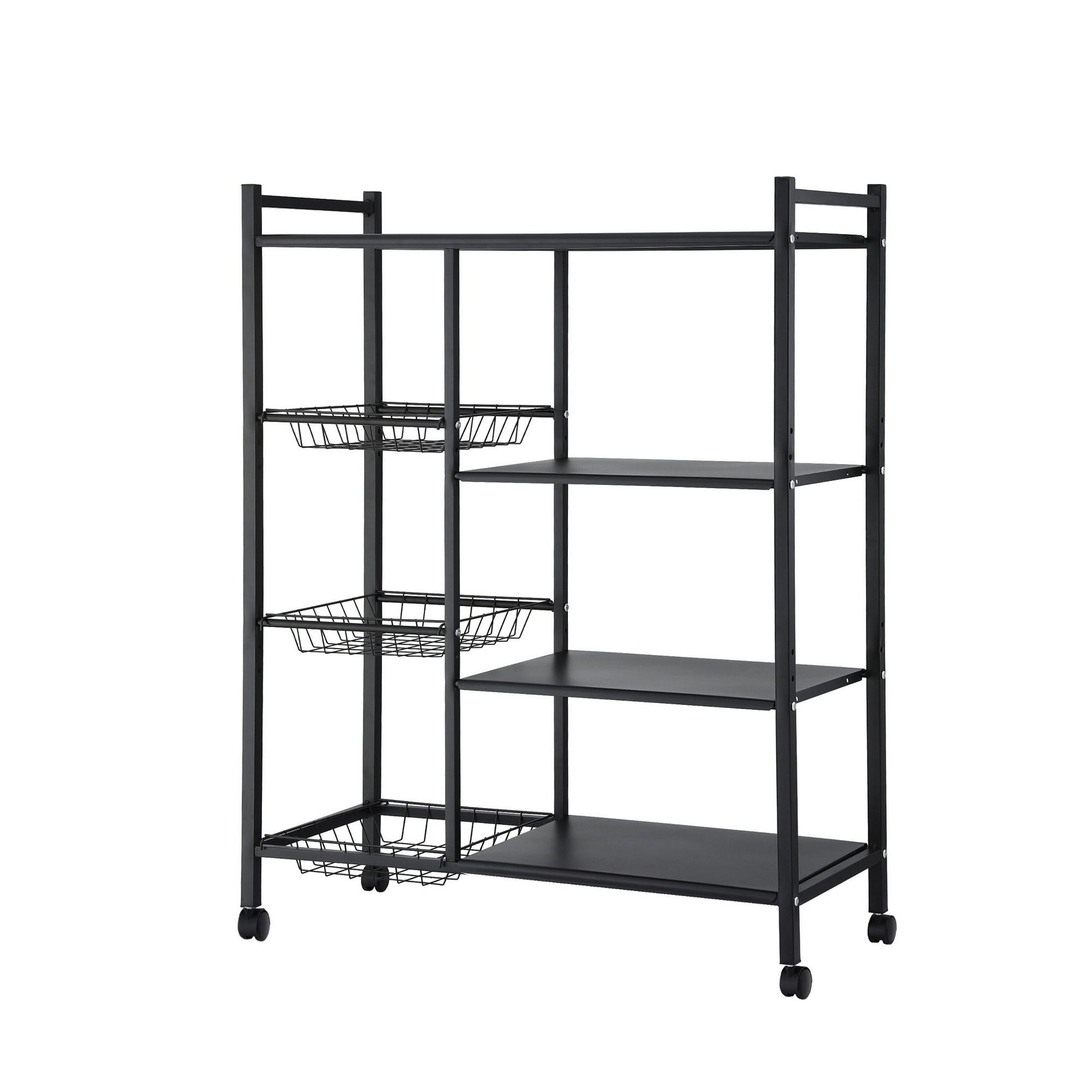 Artiss 4-Tier Kitchen Rack Microwave Bakers Storage Shelf with 3 Baskets Wheels XFEL-KR-MEL-4S-80-GR