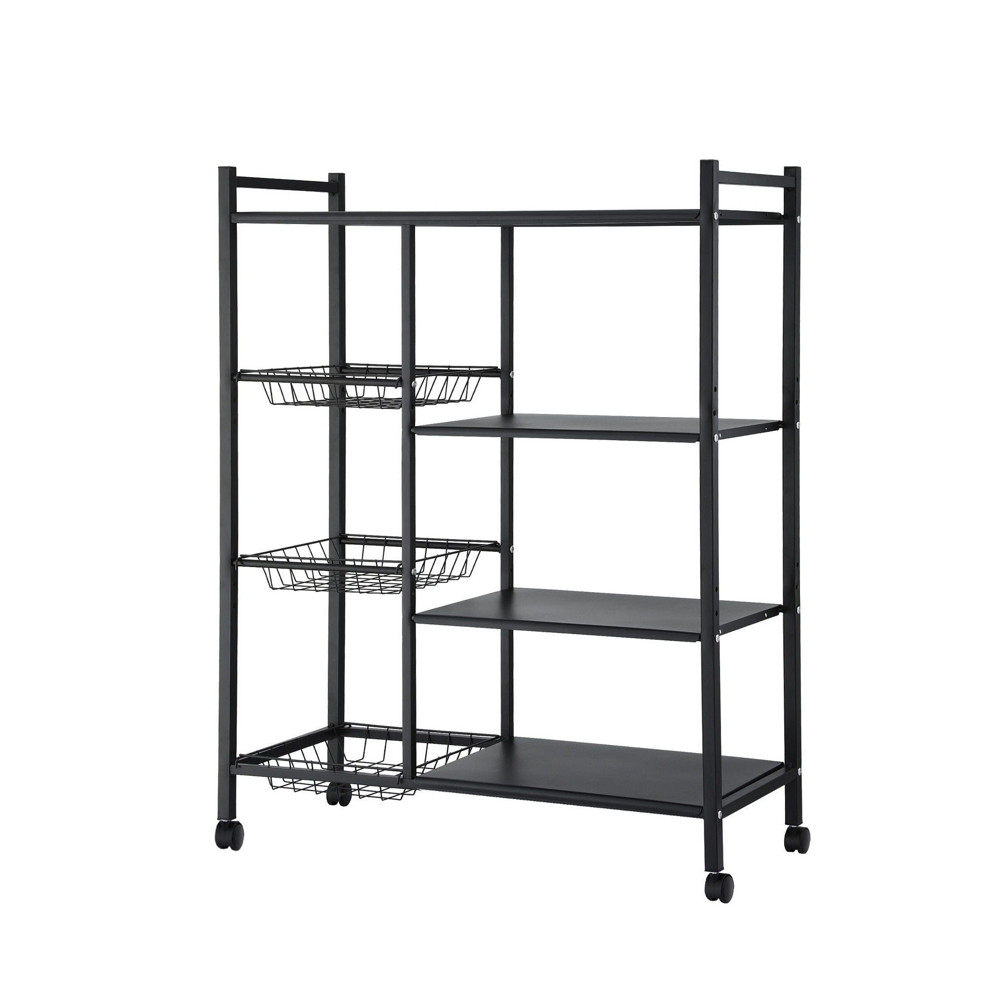 Artiss 4-Tier Kitchen Rack Microwave Bakers Storage Shelf with 3 Baskets Wheels XFEL-KR-MEL-4S-80-GR