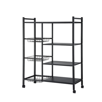 Artiss 4-Tier Kitchen Rack Microwave Bakers Storage Shelf with 3 Baskets Wheels XFEL-KR-MEL-4S-80-GR