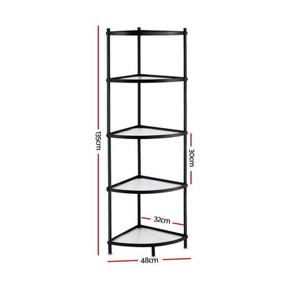 Artiss 5-Tier Kitchen Corner Shelf Rack Stand Microwave Metal Storage Shelves XFEL-KR-MEL-COR5S-49-BK