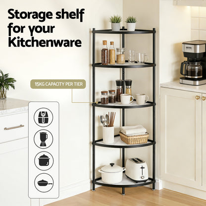 Artiss 5-Tier Kitchen Corner Shelf Rack Stand Microwave Metal Storage Shelves XFEL-KR-MEL-COR5S-49-BK