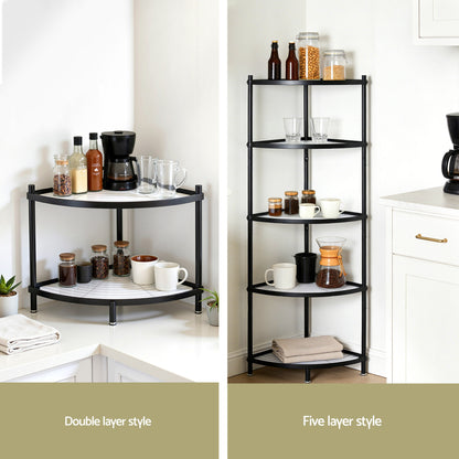 Artiss 5-Tier Kitchen Corner Shelf Rack Stand Microwave Metal Storage Shelves XFEL-KR-MEL-COR5S-49-BK
