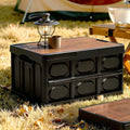 Gardeon Collapsible Outdoor Storage Box 50L Stackable Folding Camping Organizer Plywood Lid Black XFEL-OSB-50L-BK