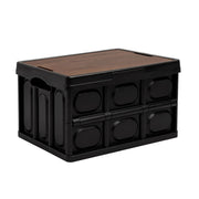 Gardeon Collapsible Outdoor Storage Box 50L Stackable Folding Camping Organizer Plywood Lid Black XFEL-OSB-50L-BK