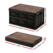 Gardeon Collapsible Outdoor Storage Box 50L Stackable Folding Camping Organizer Plywood Lid Black XFEL-OSB-50L-BK