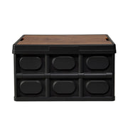 Gardeon Collapsible Outdoor Storage Box 50L Stackable Folding Camping Organizer Plywood Lid Black XFEL-OSB-50L-BK